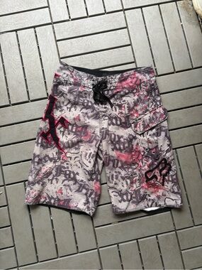 Fox Gray & Red Graphic Cargo Board Shorts